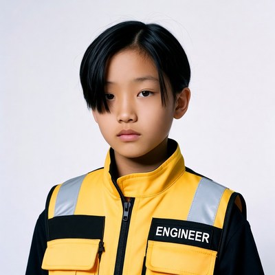 Asian boy in engineer vest
