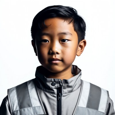 Asian boy in reflective jacket