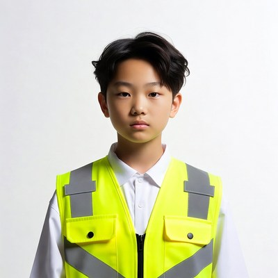 Asian boy in yellow safety vest