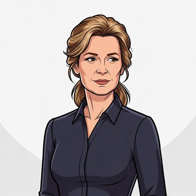 Blonde woman in navy blouse