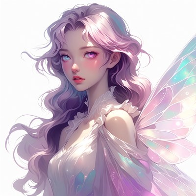 Anime girl with iridescent fairy wings