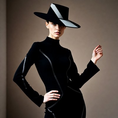 Woman in black and white hat