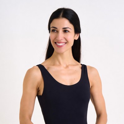 Smiling woman in black tank top