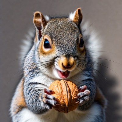 Squirrel holding walnut