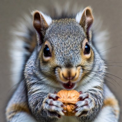 Gray squirrel eating walnut