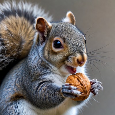 Squirrel eating walnut