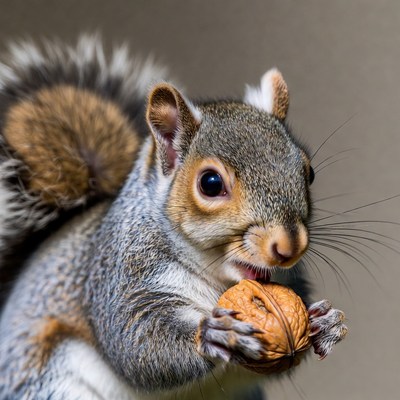 Squirrel eating walnut