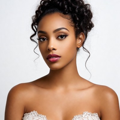Beautiful African-American woman in lace gown