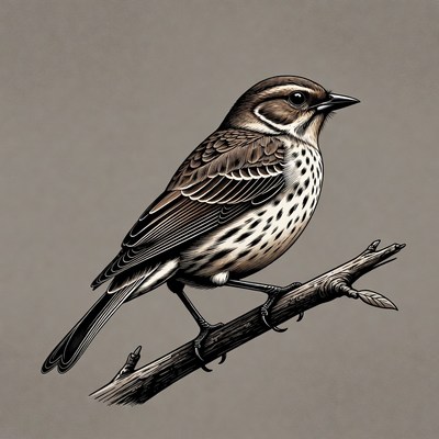 Veery Thrush Perched on Branch