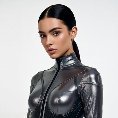 Woman in Shiny Black Catsuit