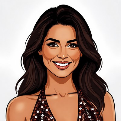 Smiling woman in sequin dress