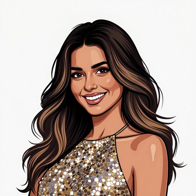 Smiling woman in gold dress illustration