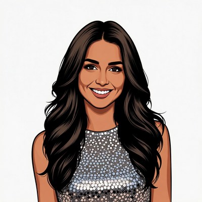 Smiling woman in sequin dress illustration