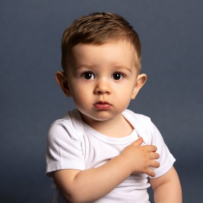 Baby boy in white onesie