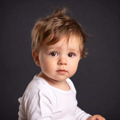 Baby boy with curly brown hair