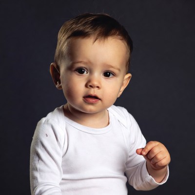 Baby boy in white onesie
