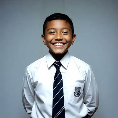 Smiling Asian boy in school uniform