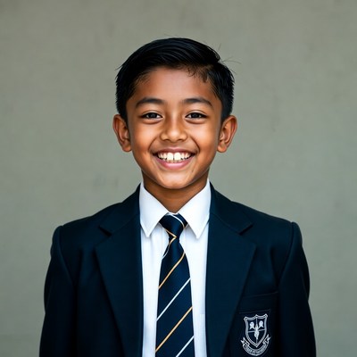 Smiling Asian boy in school uniform