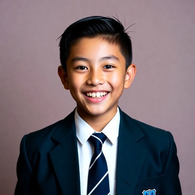 Smiling Asian boy in school uniform