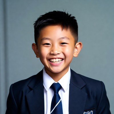 Asian boy smiling in school uniform
