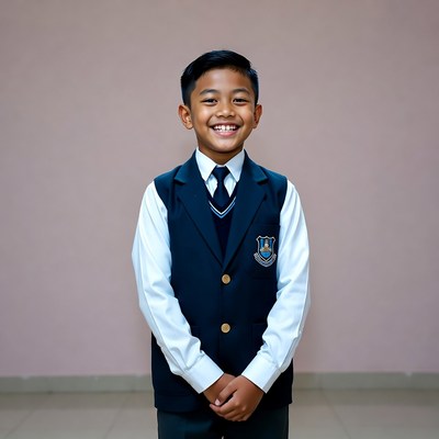 Asian boy smiling in school uniform