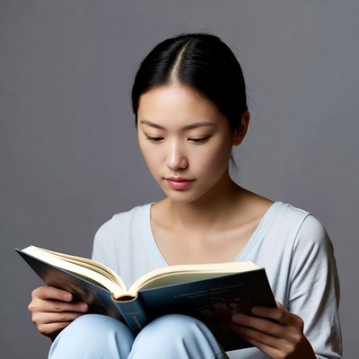Asian woman reading book
