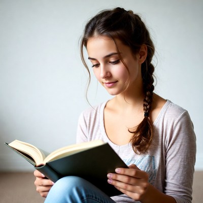 Young woman reading book