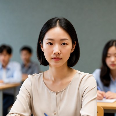 Asian woman in classroom with students