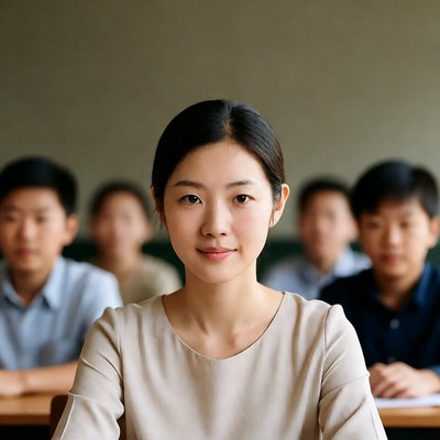 Asian woman teacher in classroom