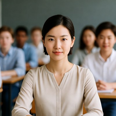Asian woman teacher in classroom