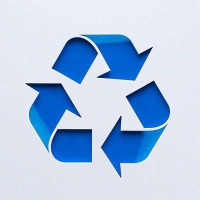 Blue recycling symbol on white