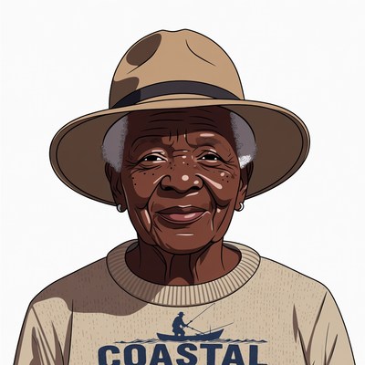 Elderly African-American woman in fishing hat