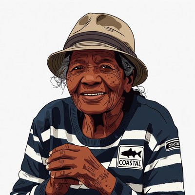 Elderly Indigenous woman smiling in hat