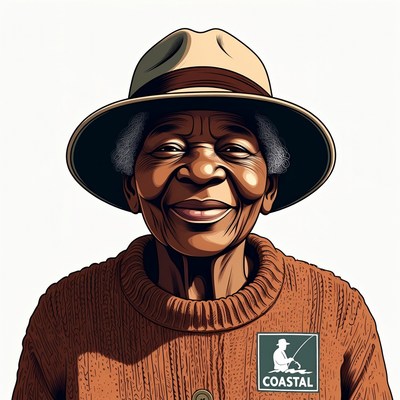 Elderly African-American woman in fishing hat