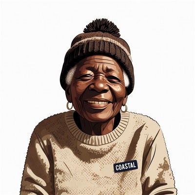 Elderly African woman smiling with beanie