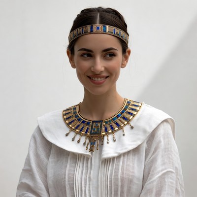 Woman in Egyptian jewelry and white dress