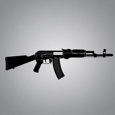 AK-47 Silhouette on Gray Background