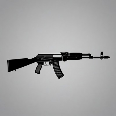 AK-47 Silhouette on Gray Background