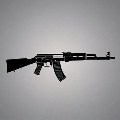 AK-47 Silhouette on Gray Background