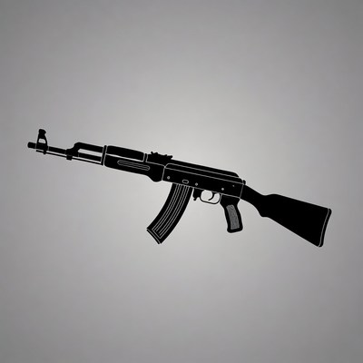 AK-47 silhouette on gray background