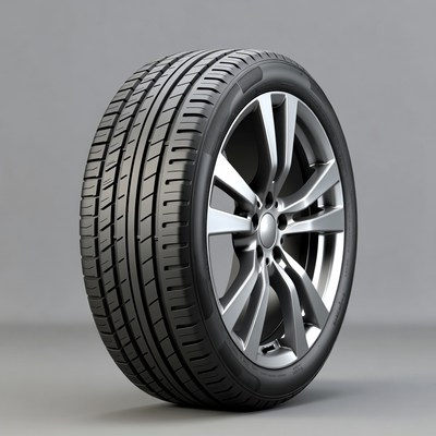 Silver alloy wheel with black tire