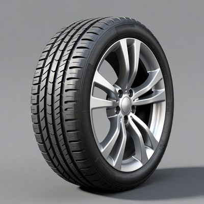 Silver alloy wheel with black tire