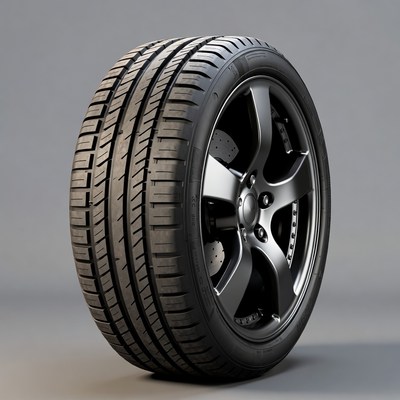 Black Car Tire on Alloy Wheel