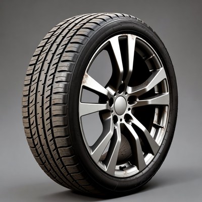 Black car tire on alloy wheel