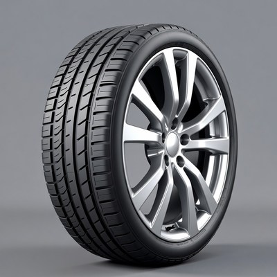 Black car tire on alloy wheel