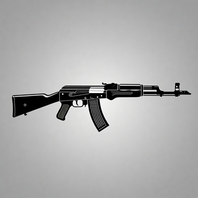 AK-47 Silhouette on Gray Background