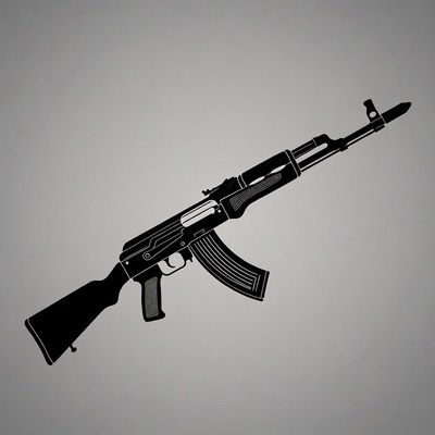 AK-47 Silhouette on Gray Background
