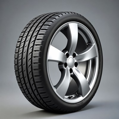 Black car tire on silver alloy wheel