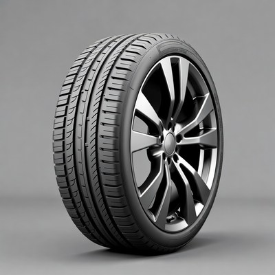 Black car tire on alloy wheel