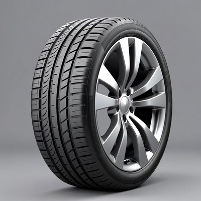 Silver alloy wheel with black tire